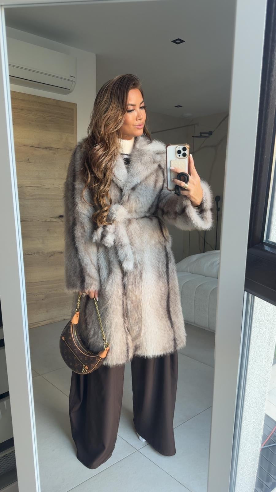 FAUX FUR VEGAN COAT 312 DARK BEIGE