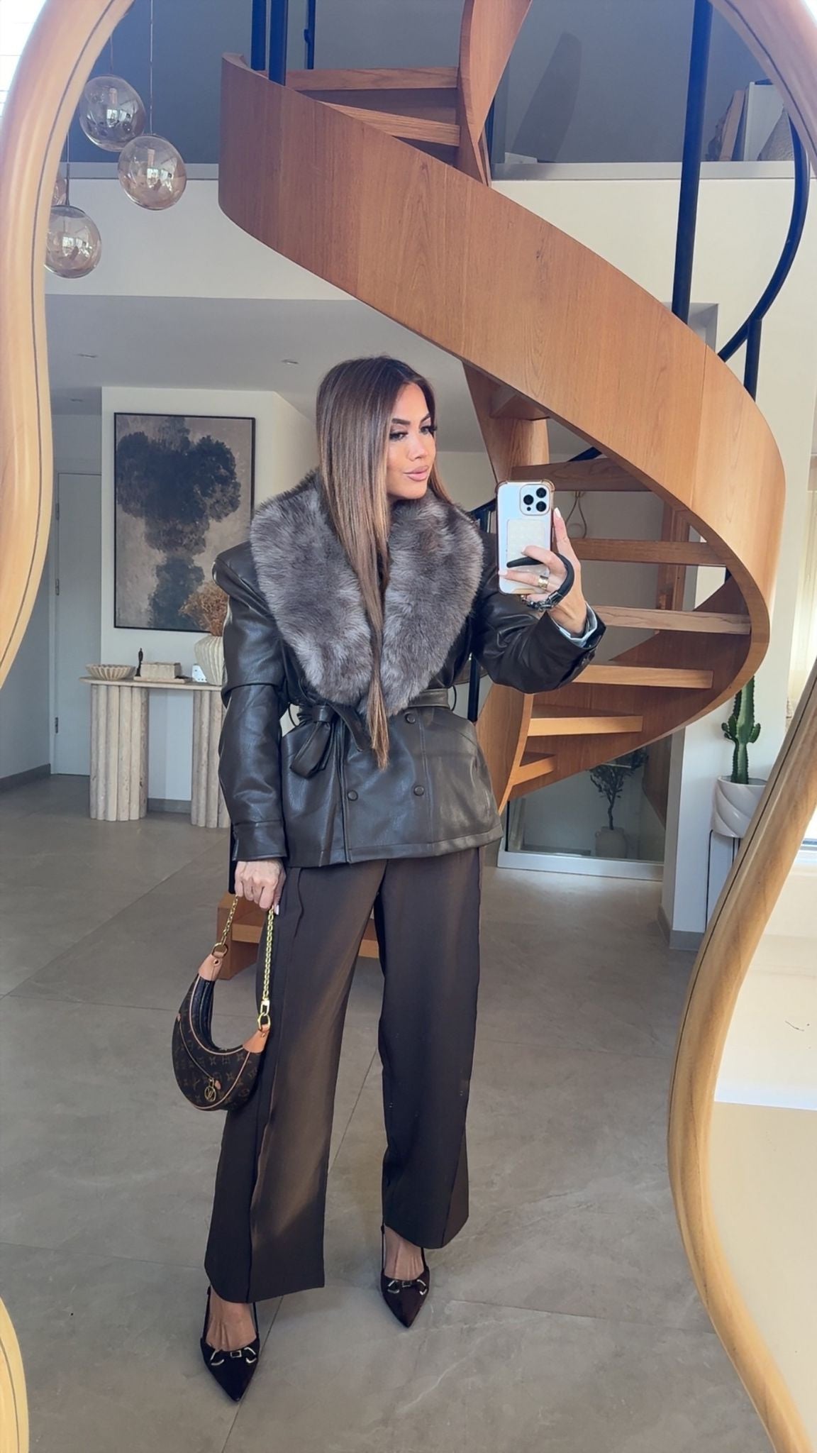 PREMIUM FAUX FUR COAT PU12317 CHOCO