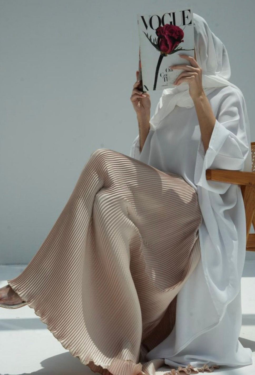JUPE MAXI SATIN PLISSÉE BEIGE