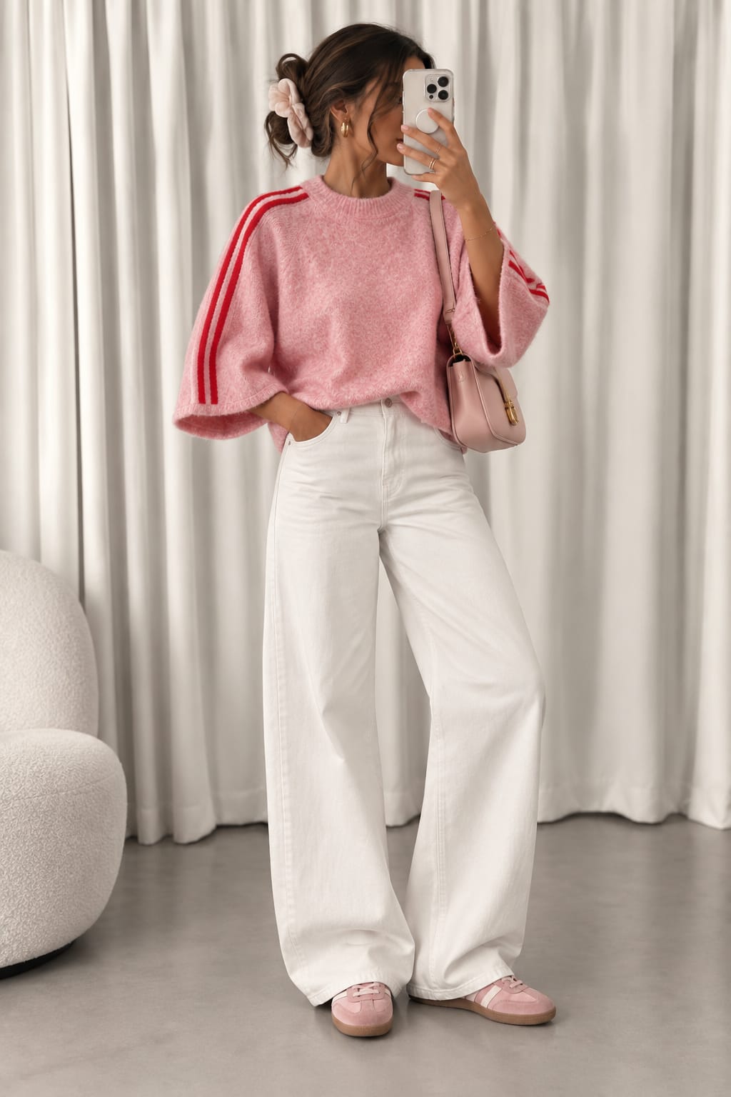 PULL ROSE POUDRÉ À RAYURES SPORTY 35254