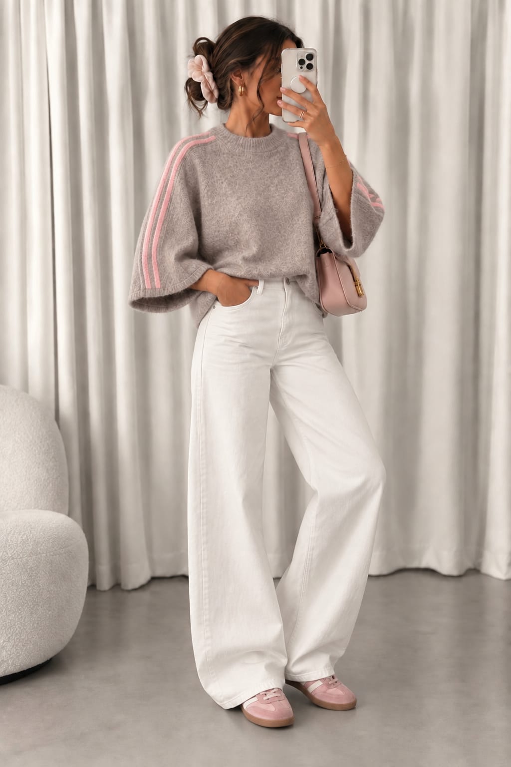 PULL TAUPE À RAYURES SPORTY 35254