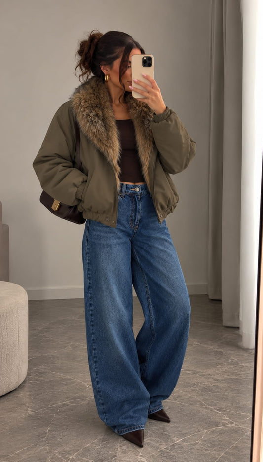MANTEAU RÉVERSIBLE KF19 KAKI & FOURRURE