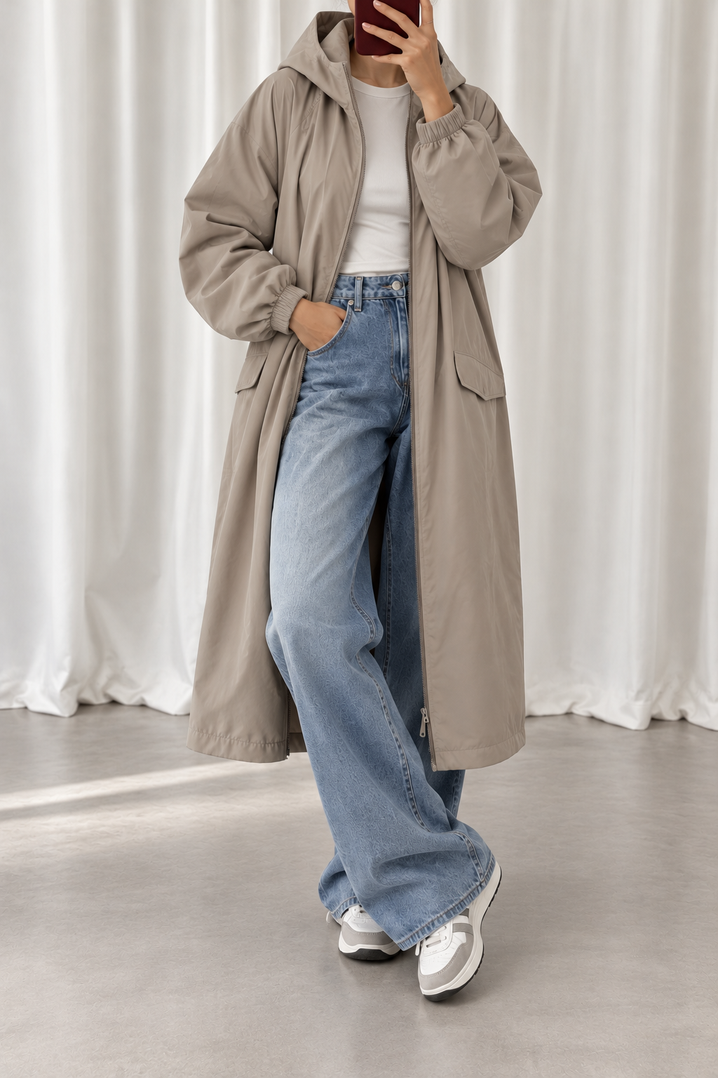 VESTE PARKA TAUPE À CAPUCHE B8441-1