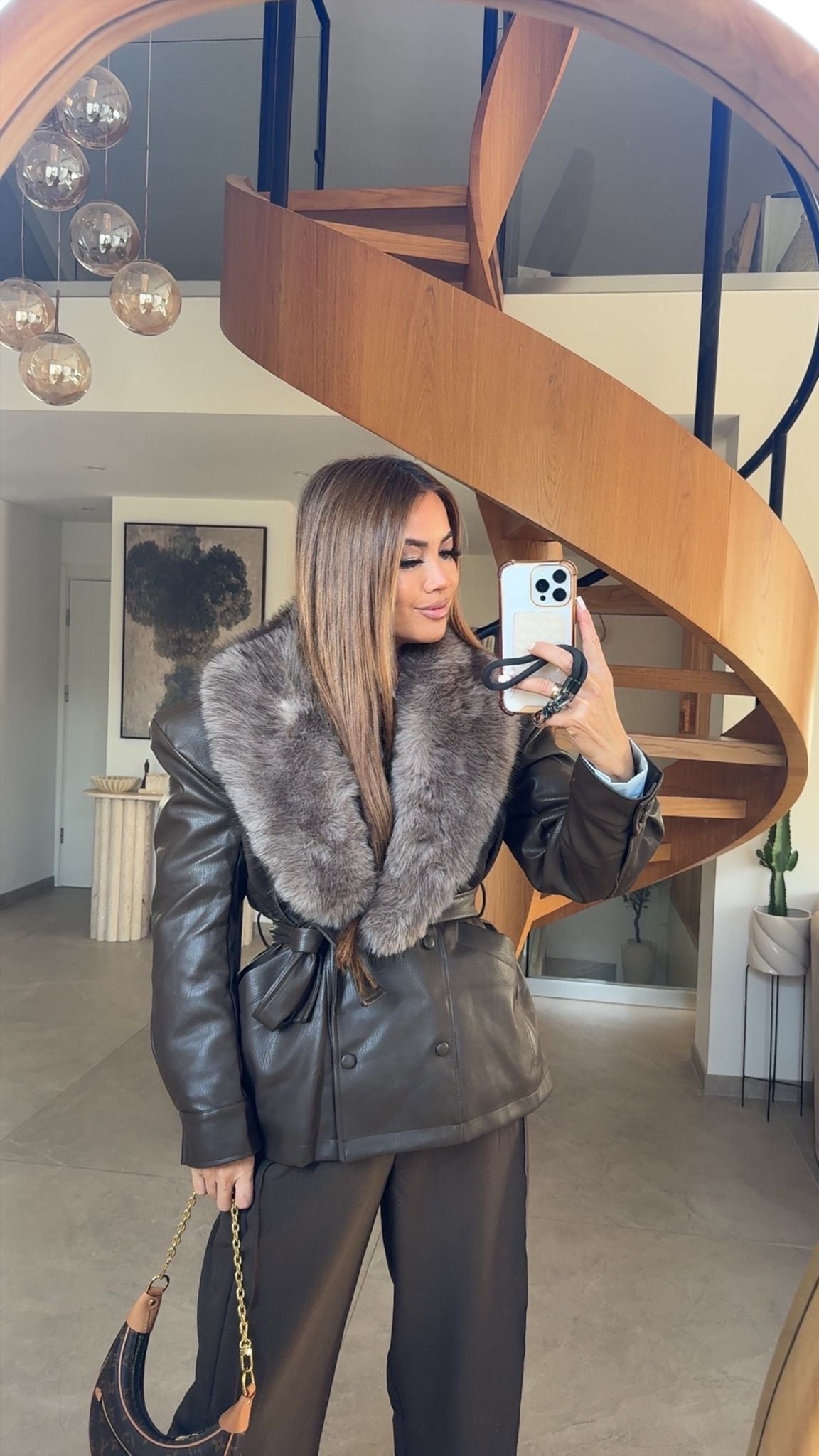 PREMIUM FAUX FUR COAT PU12317 CHOCO