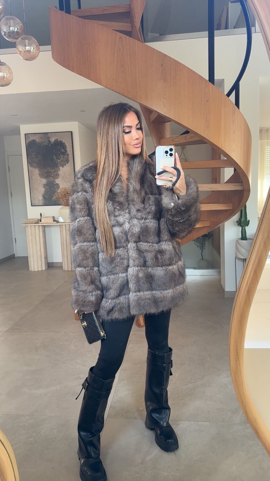 FAUX FUR VEGAN COAT 5817 TAUPE