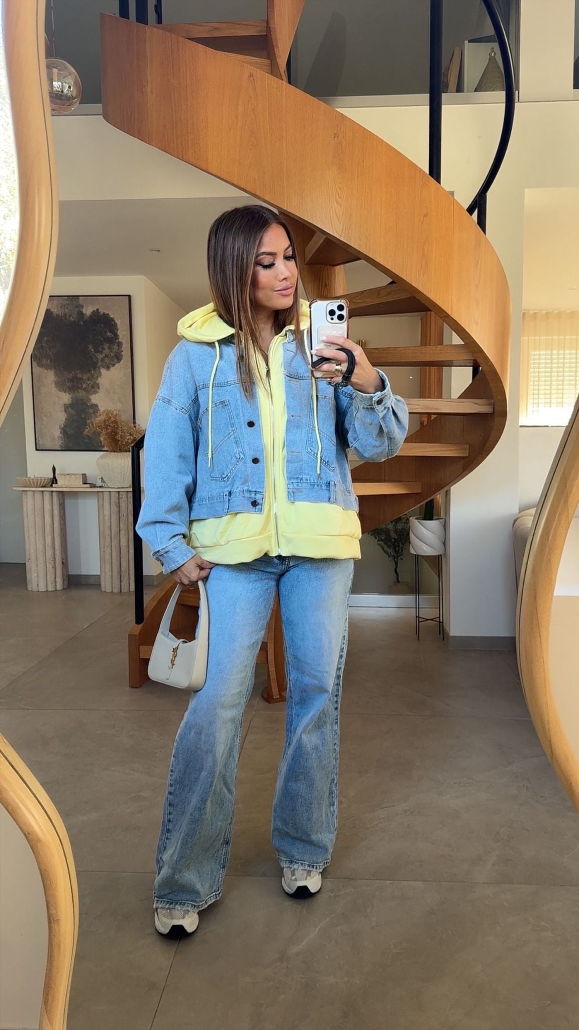 VESTE EN JEAN CAPUCHE 8299 JAUNE/BLEU