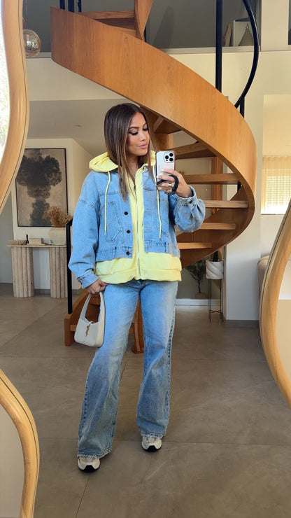 VESTE EN JEAN CAPUCHE 8299 JAUNE/BLEU