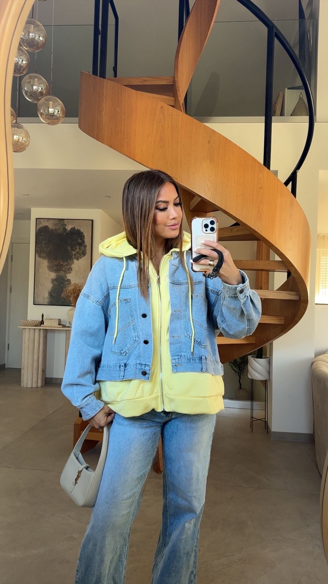 VESTE EN JEAN CAPUCHE 8299 JAUNE/BLEU