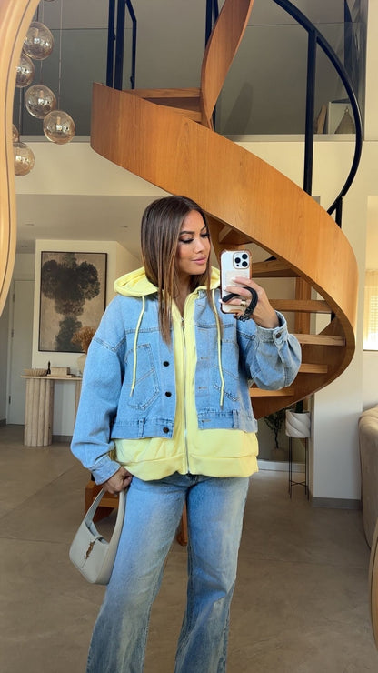 VESTE EN JEAN CAPUCHE 8299 JAUNE/BLEU