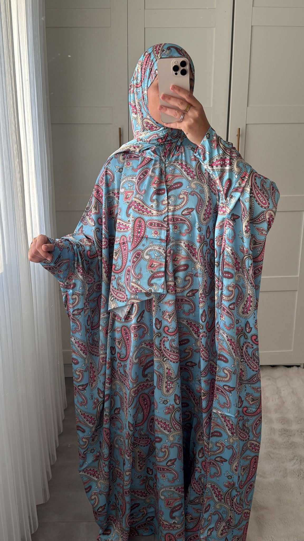ABAYA ISDAL " SALAT" LUXE ARABESK BLEU CIEL