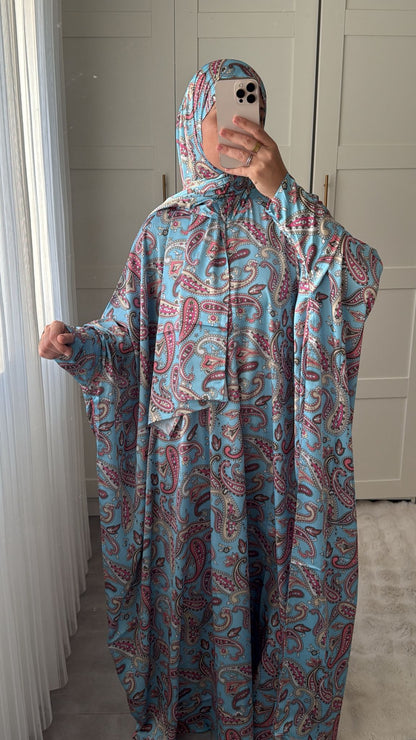 ABAYA ISDAL " SALAT" LUXE ARABESK BLEU CIEL