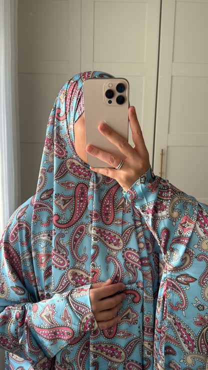 ABAYA ISDAL " SALAT" LUXE ARABESK BLEU CIEL