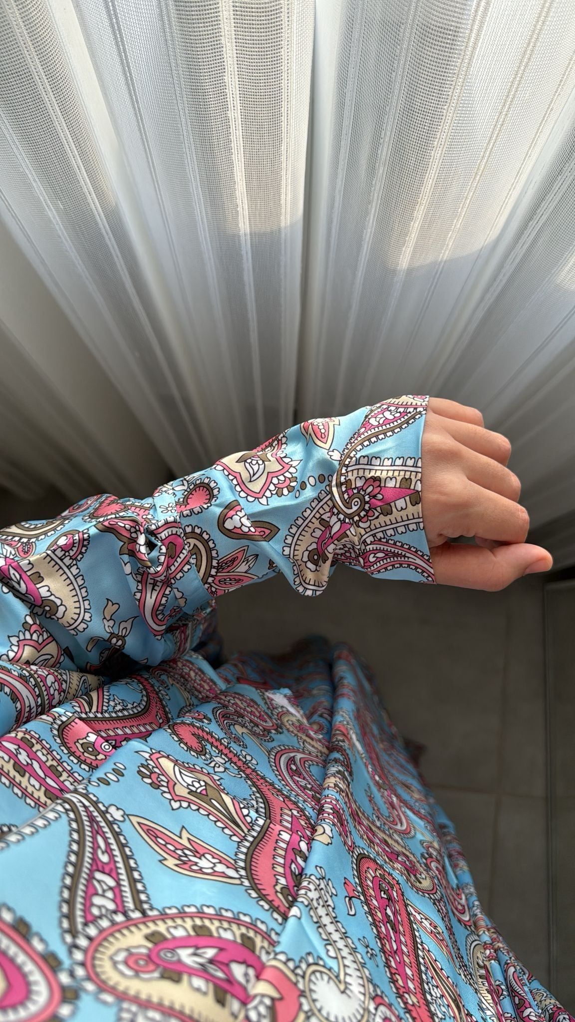 ABAYA ISDAL " SALAT" LUXE ARABESK BLEU CIEL