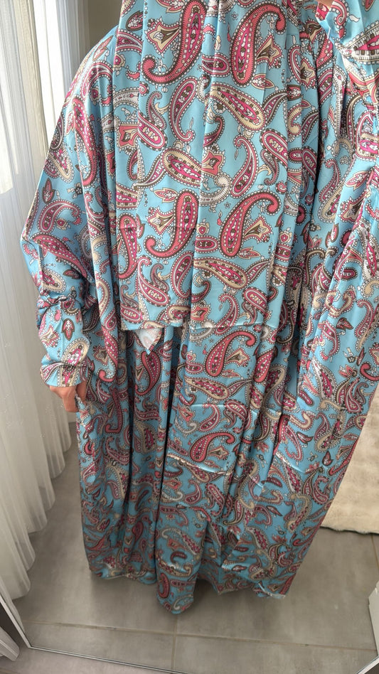 ABAYA ISDAL " SALAT" LUXE ARABESK BLEU CIEL