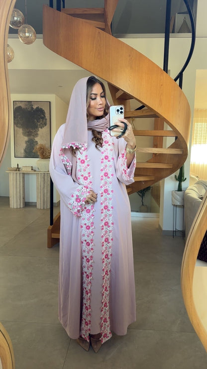 ABAYA SAJYA002 ROSE DENTELLE FLEURIE – UAE