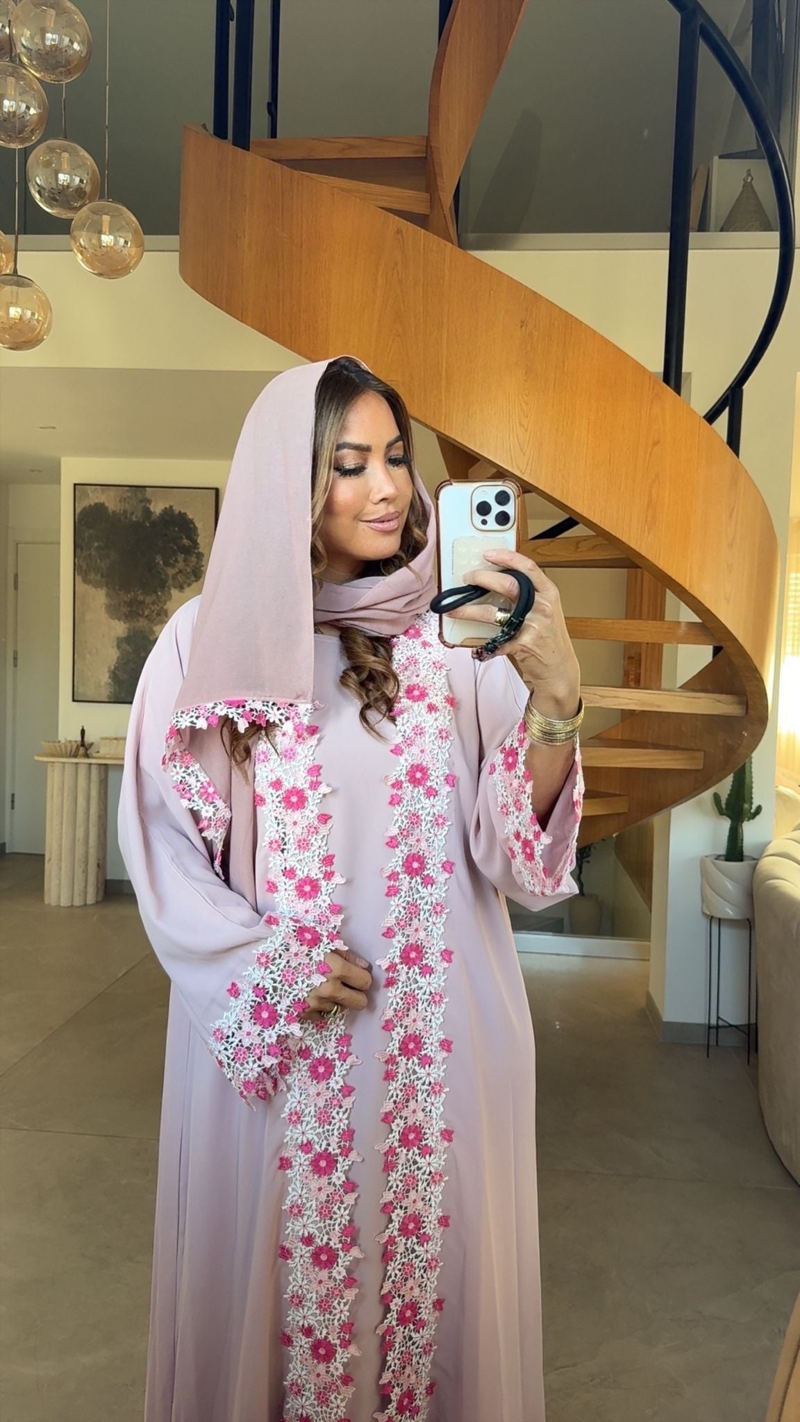 ABAYA SAJYA002 ROSE DENTELLE FLEURIE – UAE