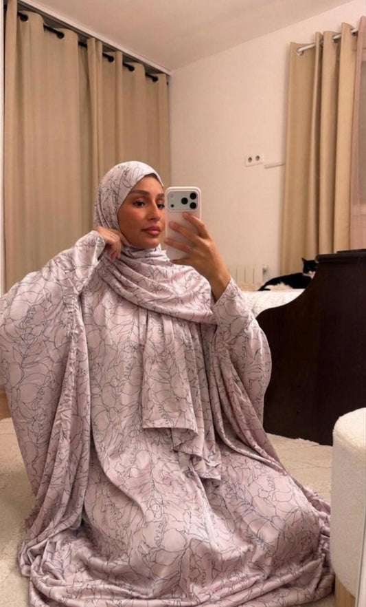 ABAYA SAJIA "SALAT" LUXURY LILAC PRINTS