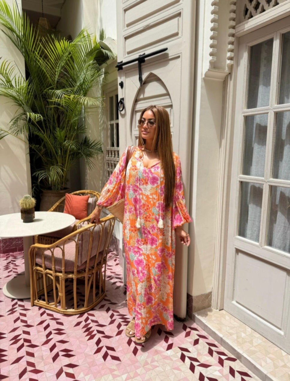 ROBE FLEURIE 8992 ORANGE QUALITE PREMIUM