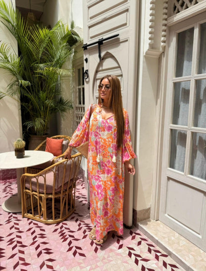 ROBE FLEURIE 8992 ORANGE QUALITE PREMIUM