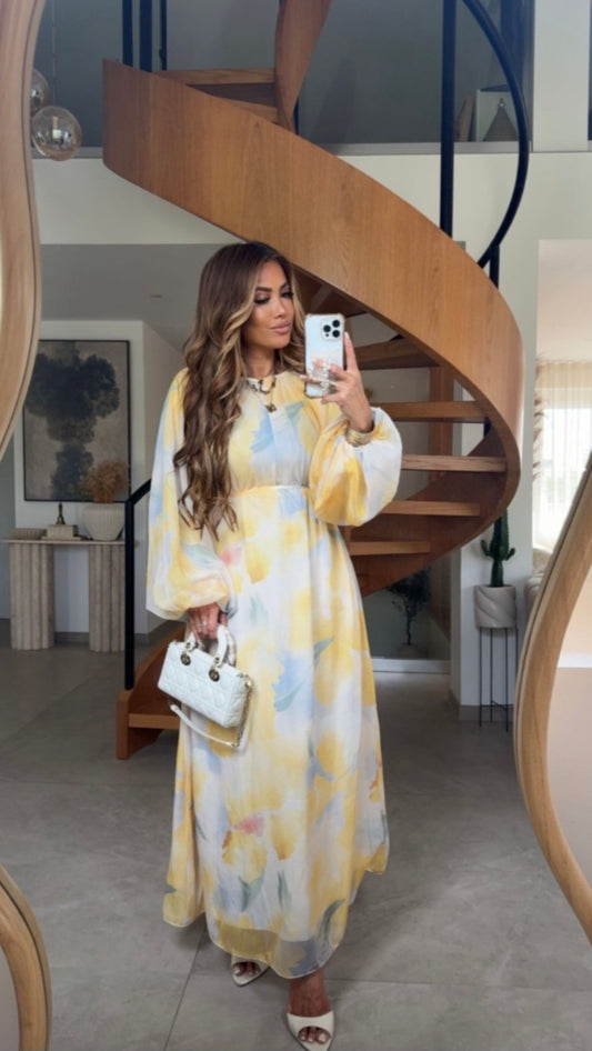 ROBE FLEURIE MYB 50291-1 JAUNE