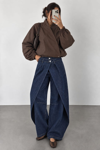 JEAN BLEU WIDE LEG À PANNEAUX CROISÉS T6136-40