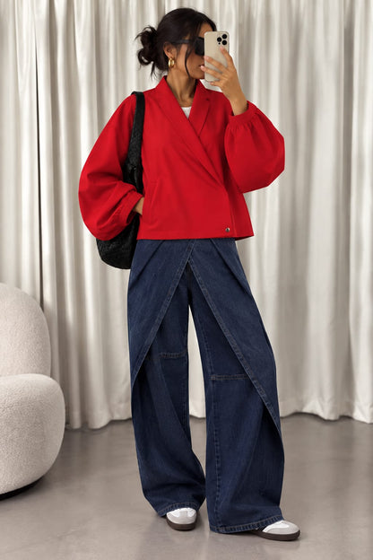 JEAN BLEU WIDE LEG À PANNEAUX CROISÉS T6136-40