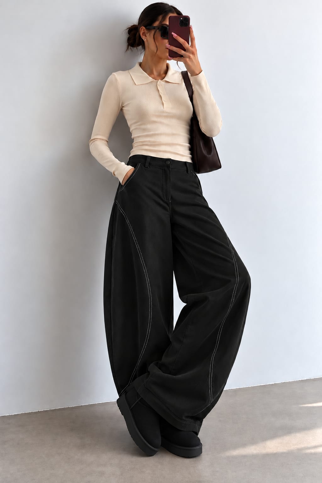 PANTALON NOIR BARREL CONTRAST 30083