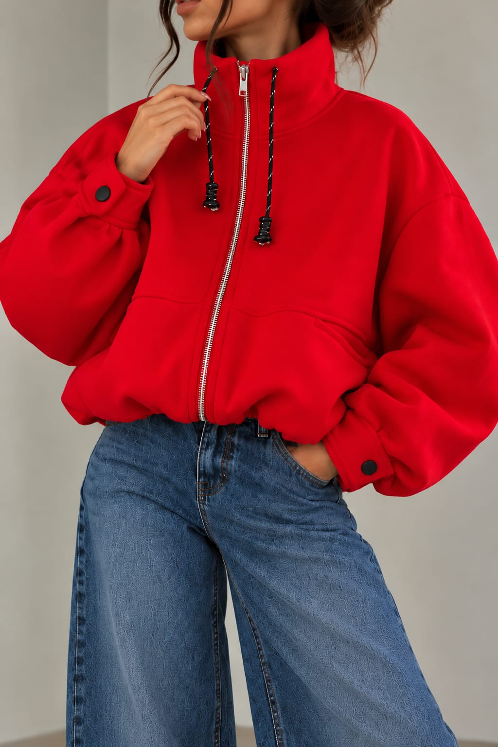 VESTE ROUGE ZIPPÉ OVERSIZE POUR FEMME 8829