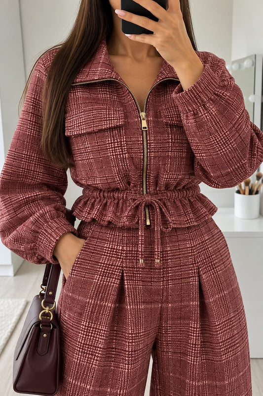VESTE BORDEAUX 12659B AVEC ZIP ET TAILLE AJUSTABLE