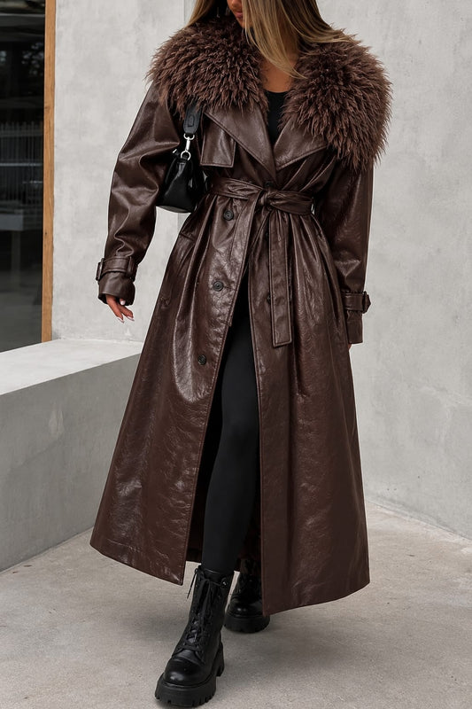 MANTEAU PU11712-1 CHOCO COL FOURRURE