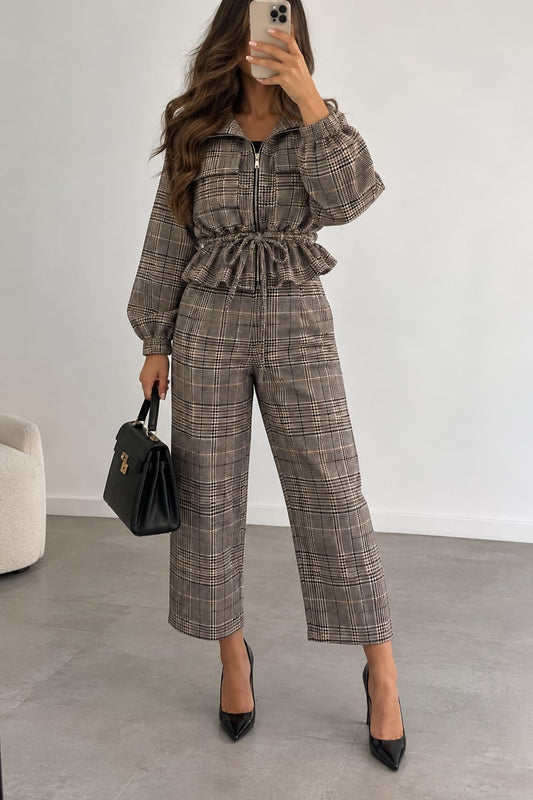 PANTALON 12719 FLUIDE ET MOTIF CARREAUX CHOCO