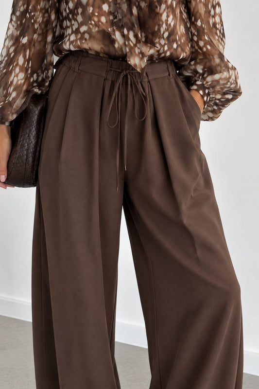 PANTALON 1163 PALAZZO CHOCO À TAILLE COULISSÉE