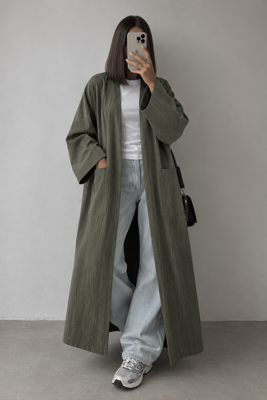 SANYA RIBBED COAT KHAKI - DESIGN MADE IN UAE