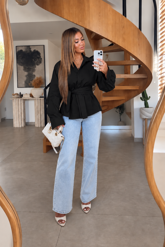 CHEMISE ÉLÉGANCE À NOUER BLACK JYC078