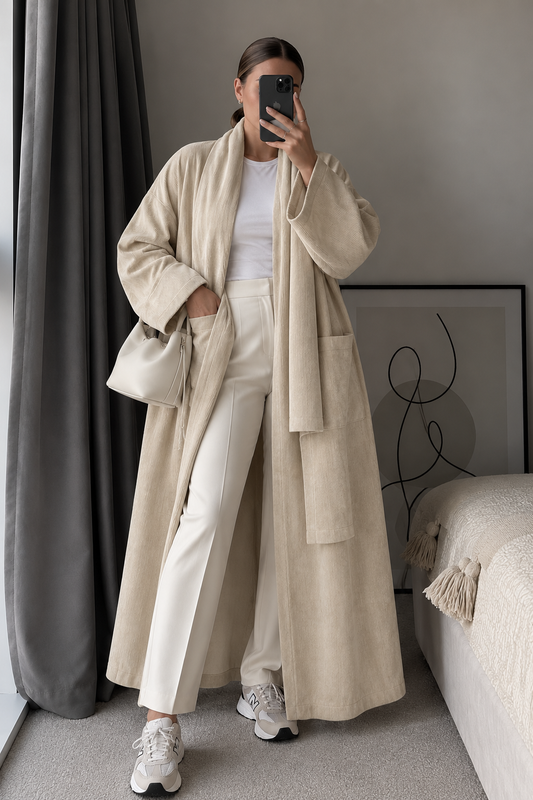 SANYA BEIGE CORDUROY COAT - DESIGN MADE IN UAE