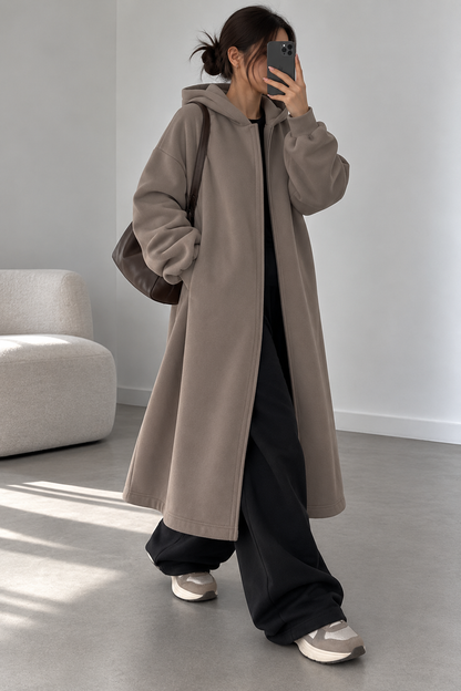 VESTE TAUPE À CAPUCHE 90553