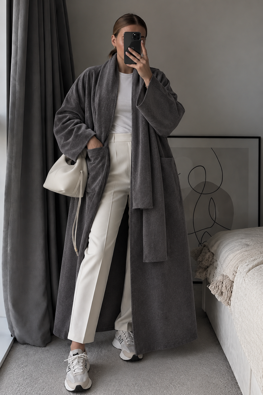SANYA RIBBED COAT GREY - DESIGN MADE IN UAE