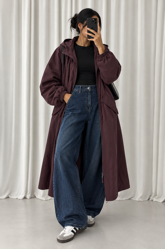 VESTE PARKA PRUNE À CAPUCHE B8441-1