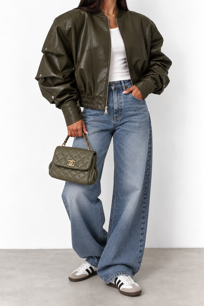 BOMBER SIMILI KAKI PU15100