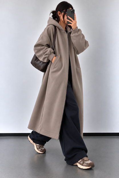 VESTE TAUPE À CAPUCHE 90553
