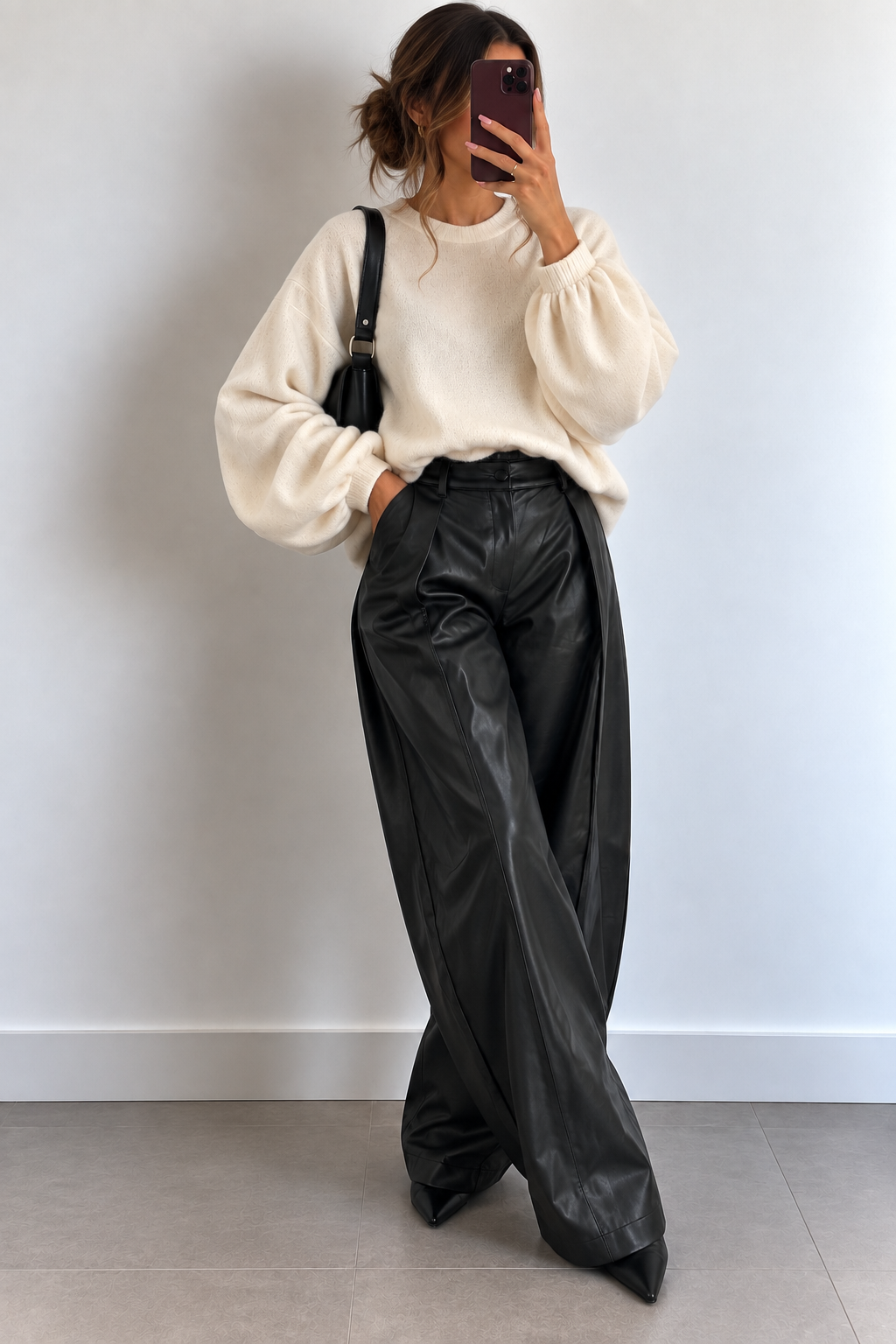 PANTALON NOIR EN SIMILI CUIR 81736