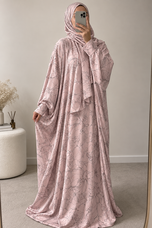 ABAYA SAJIA " SALAT" LUXE IMPRIMÉS LILAS
