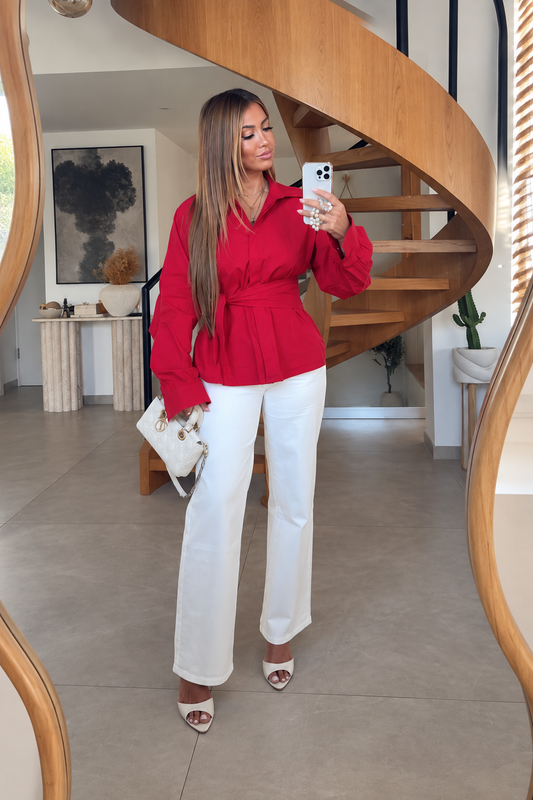 CHEMISE ÉLÉGANCE À NOUER ROUGE JYC078