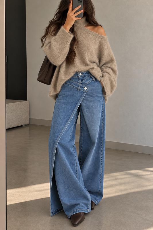 JEAN L1225 WIDE LEG ASYMMÉTRIQUE BLEU