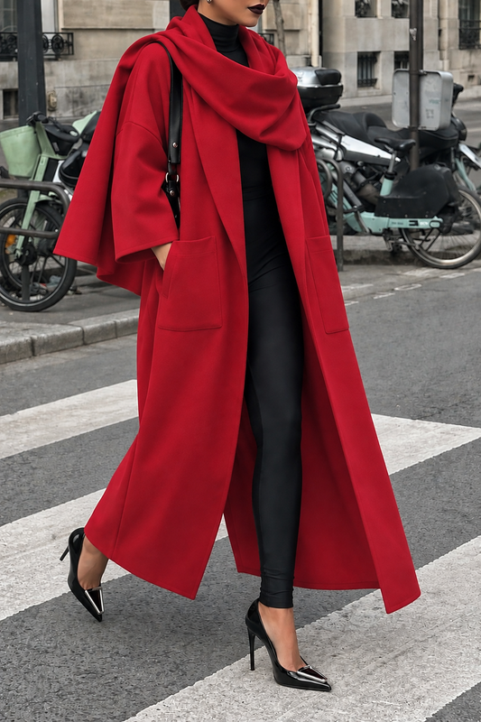 MANTEAU ECHARPE ELAYA ROUGE BORDEAUX - DESIGN MADE IN UAE