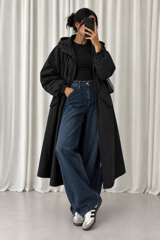 VESTE PARKA NOIR À CAPUCHE B8441-1