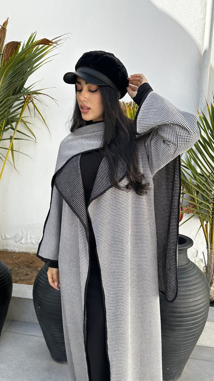 VESTE LONGUE + ECHARPE GRIS / NOIR - DESIGN MADE IN UAE