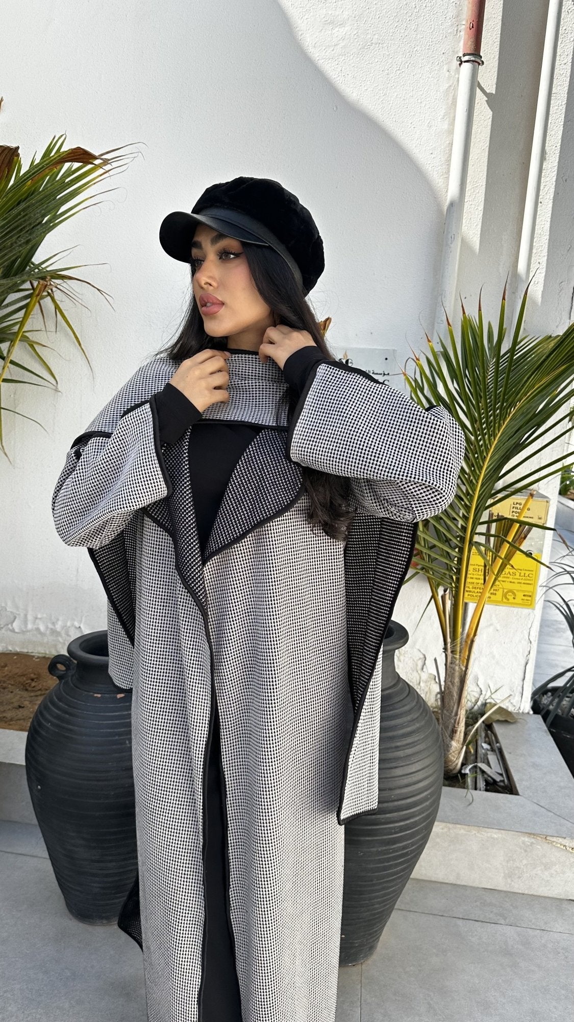 VESTE LONGUE + ECHARPE GRIS / NOIR - DESIGN MADE IN UAE