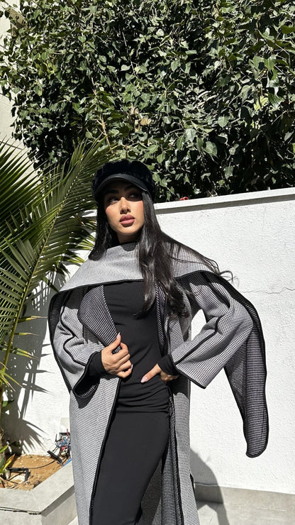 VESTE LONGUE + ECHARPE GRIS / NOIR - DESIGN MADE IN UAE
