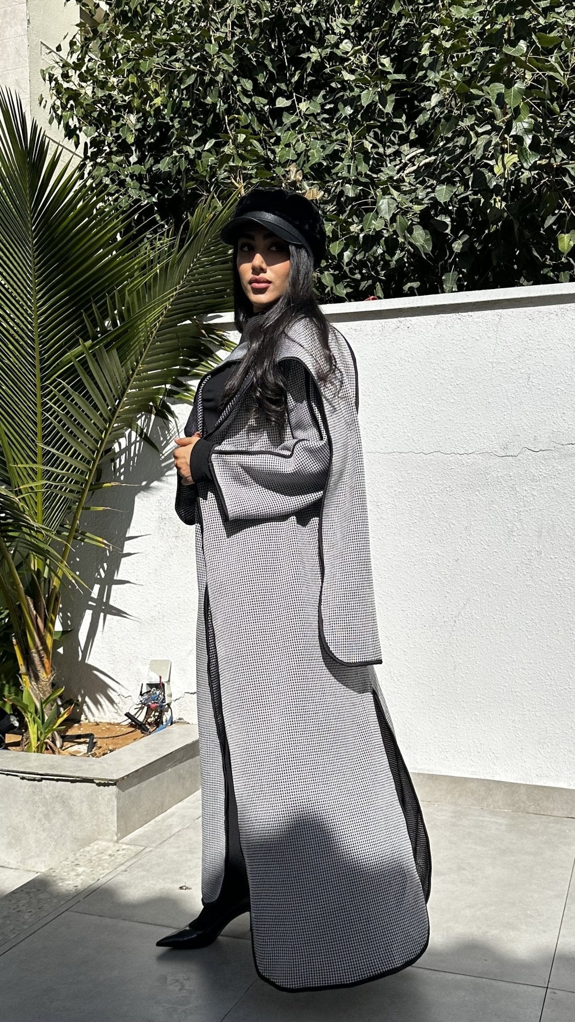VESTE LONGUE + ECHARPE GRIS / NOIR - DESIGN MADE IN UAE